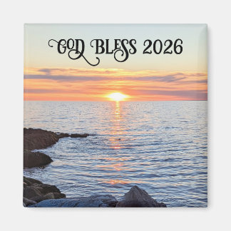 God Bless 2026 New Year Golden Sunset Photo Magnet