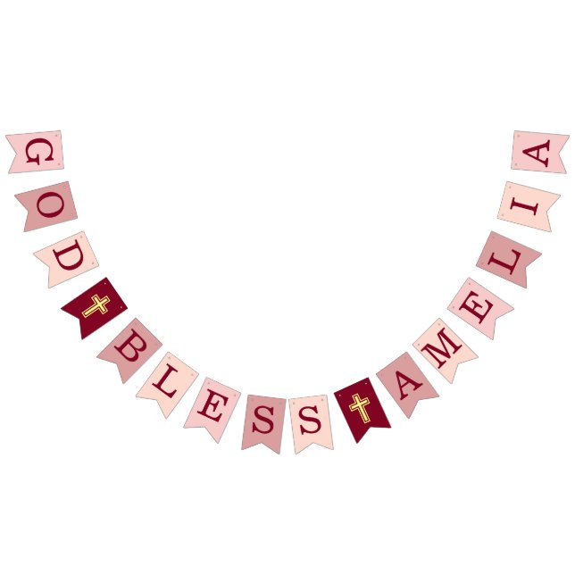God Bless 6 Letters Girl Pink Baptism Confirmation Bunting (All)