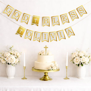 God Bless 6 Letters Gold Marble Baptism Communion Bunting