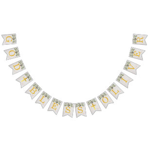 God Bless 6 Letters Olive Leaves Baptism Communion Bunting