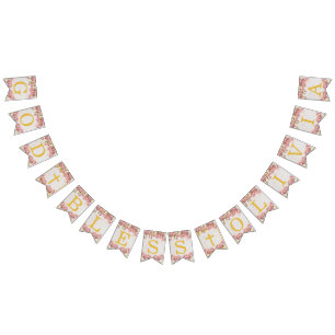 God Bless 6 Letters Pink Orchids Baptism Communion Bunting
