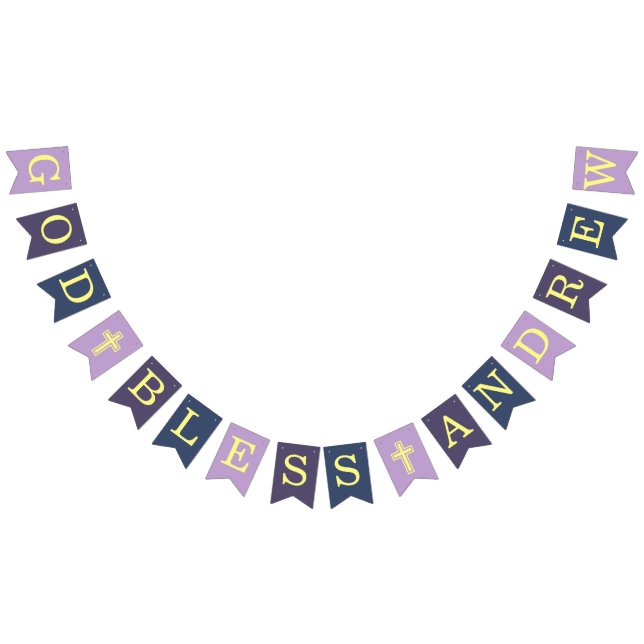 God Bless 6 Letters Purple Navy Baptism Communion Bunting (All)
