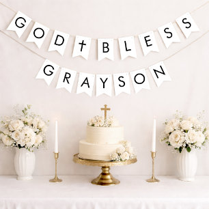 God Bless 7 Letters Black & White Boy Confirmation Bunting