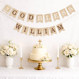 God Bless 7 Letters Brown Wood Baptism Communion Bunting