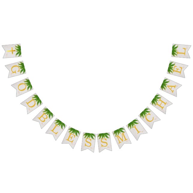 God Bless 7 Letters Foliage Fern Baptism Communion Bunting (All)