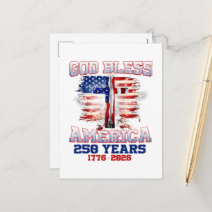 God Bless America 250 Years 1776 2026 Holiday Postcard