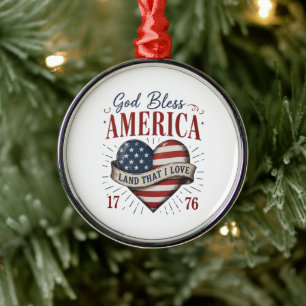 God Bless America 250th Patriotic Heart Flag Metal Tree Decoration