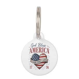God Bless America 250th Patriotic Heart Flag Pet Tag