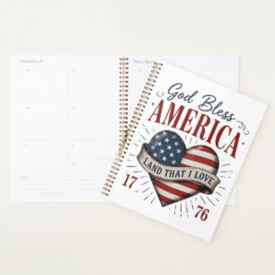 God Bless America 250th Patriotic Heart Flag Planner
