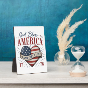 God Bless America 250th Patriotic Heart Flag Plaque