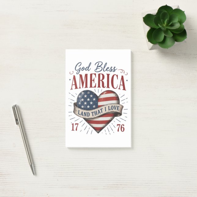 God Bless America 250th Patriotic Heart Flag Post-it Notes (Office)
