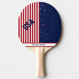 God Bless America 4th July Patriotic USA Stars Ping Pong Paddle
