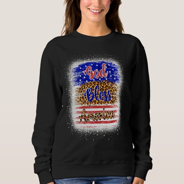 God Bless America 4th Of July Leopard American Fla Sweatshirt (Front)