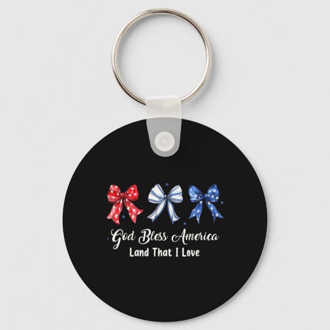 God Bless America 4th Of July Patriotic Bow Key Ring (Front)