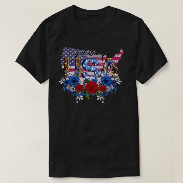 God Bless America 4th of July USA Flag Men Women P T-Shirt (Design Front)