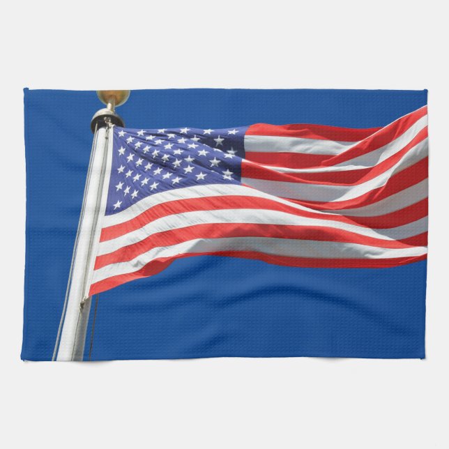 God Bless America, American Flag, Patriot Support Tea Towel (Horizontal)