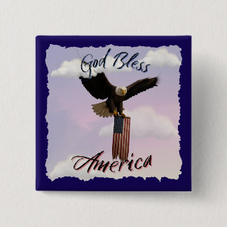 "God Bless America" Bald Eagle in Flight with Flag 15 Cm Square Badge