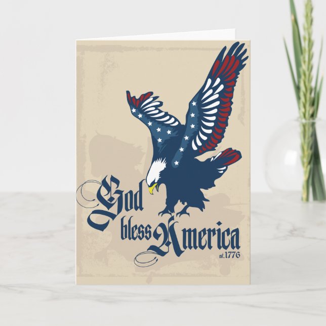 God Bless America Blank Greeting Card in Tan (Front)