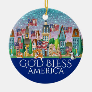 God Bless America Ceramic Ornament