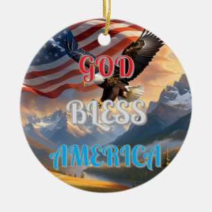 GOD BLESS AMERICA CERAMIC TREE DECORATION