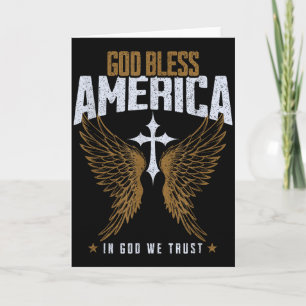 God Bless America Christian Cross &amp; Angel Wing Card