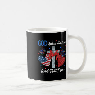 God Bless America Christian Heart Cross Jesus 4th  Coffee Mug