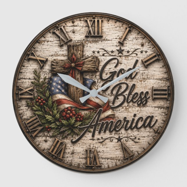 God Bless America Christian Large Clock (Front)