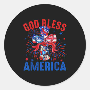 God Bless America Coquette Bow Cross 4th July Chri Classic Round Sticker