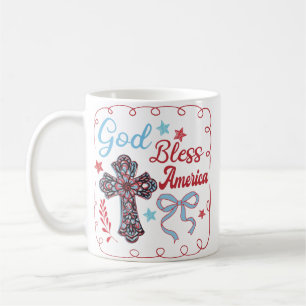 God Bless America Cross Design Coffee Mug