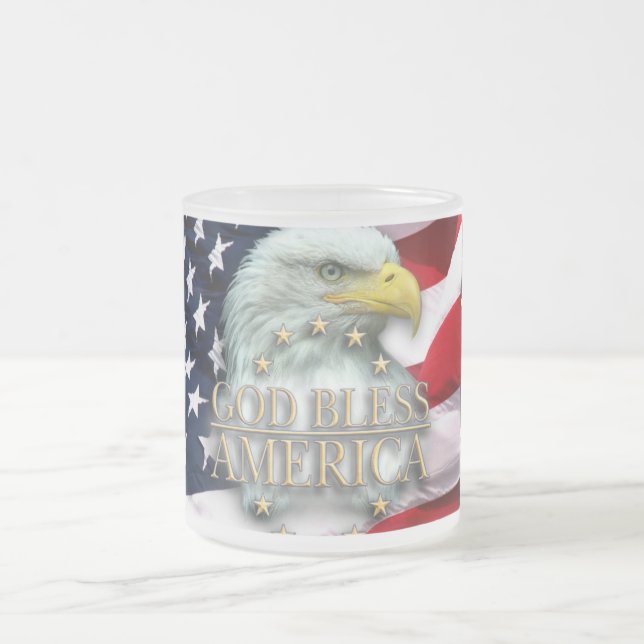 GOD BLESS AMERICA EAGLE FROSTED GLASS COFFEE MUG (Center)