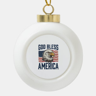 God Bless America Eagle Patriotic Vector Design_1 Ceramic Ball Christmas Ornament