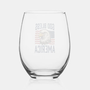 God Bless America Eagle Patriotic Vector Design_1 Stemless Wine Glass