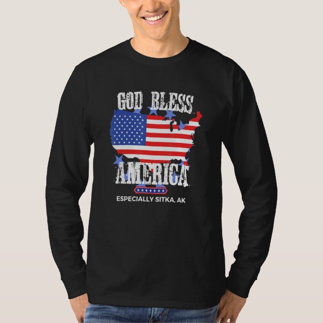 God Bless America Especially Sitka AK US State Des T-Shirt (Front)