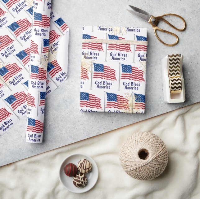 God Bless America Flag and Fireworks Wrapping Paper (Crafts)