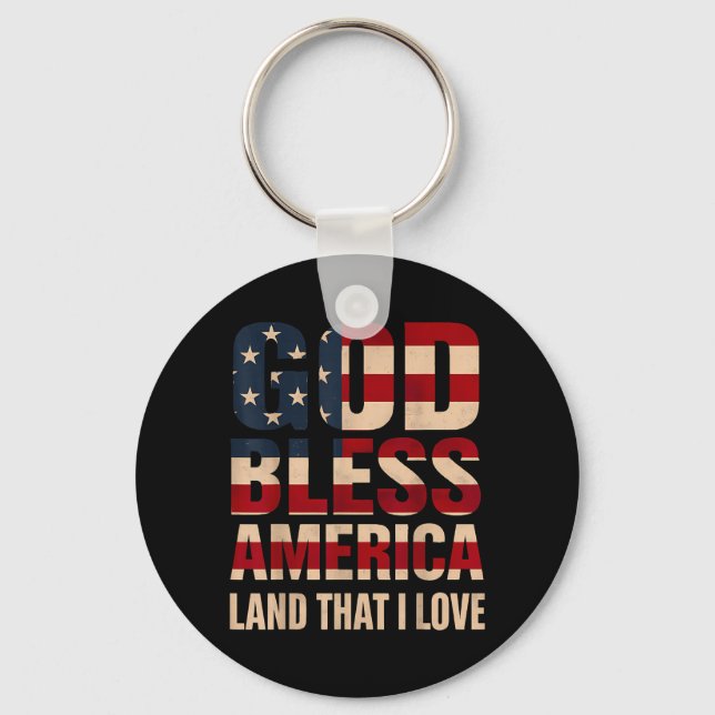 God Bless America Flag Art Key Ring (Front)