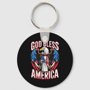 God Bless America Flag Jesus Christian Eagle Patri Key Ring