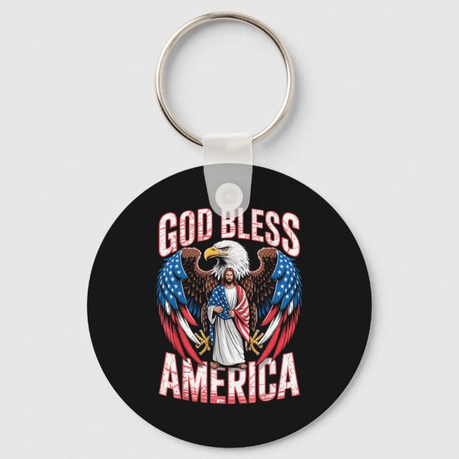 God Bless America Flag Jesus Christian Eagle Patri Key Ring (Front)