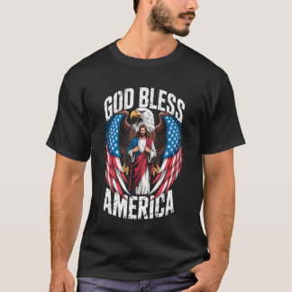God Bless America Flag Jesus Christian Eagle Patri T-Shirt