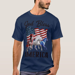 God Bless America Horses Flag Fourth of July Premi T-Shirt