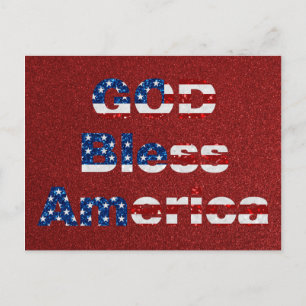God Bless America July 4th Glitter Postcard