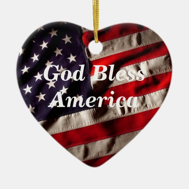God Bless America, Land That I Love Flag Ceramic Tree Decoration (Front)