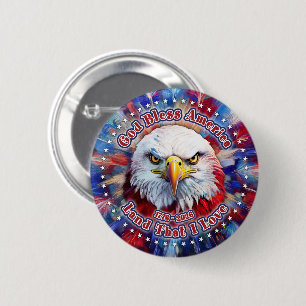 God Bless America Land That I Love Red Eagle Firew 6 Cm Round Badge