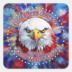 God Bless America Land That I Love Red Eagle Firew Square Sticker