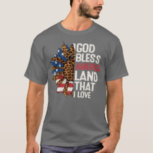 God Bless America Land That I Love USA Flag Flower T-Shirt