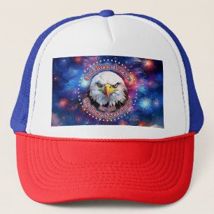 God Bless America My Home Brown Eagle Fireworks M Trucker Hat