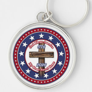 God Bless America My Home Sweet Home Rugged Cross Key Ring
