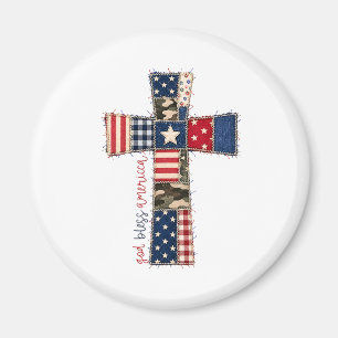 God Bless America Patchwork Cross Magnet