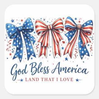 God Bless America Patriotic Bow Fourth Of July Square Sticker