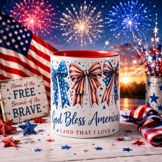 God Bless America Patriotic Bow Fourth Of July Two-Tone Coffee Mug