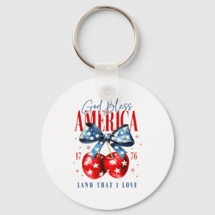 God Bless America Patriotic Cherries 4th July Usa  Key Ring